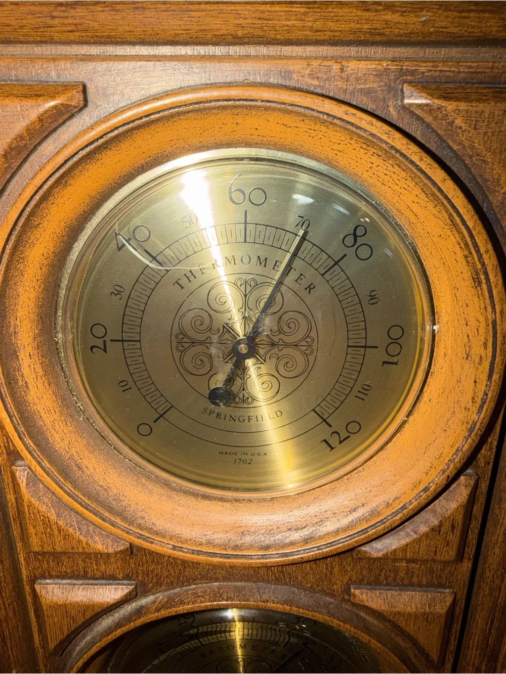 Springfield Weather Station Wood Wall Barometer Thermometer Hygrometer 70s Vtg